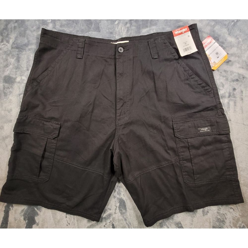 NWT Wrangler Five Star Cargo Shorts Men's Size 40 Black Low Stretch Relaxed Fit